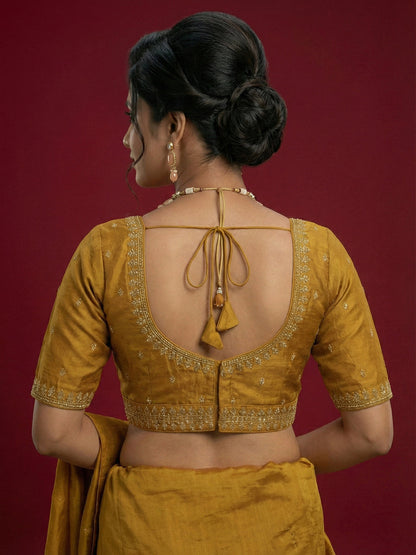 Women's Mustard Capri Silk Embroidered Saree Blouse