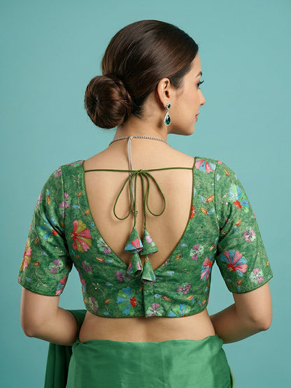 Silk Bottle Green Saree Blouse