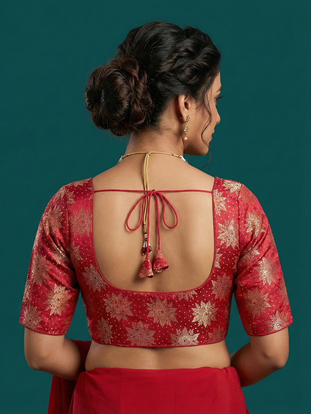 Satin Deep Red Brocade Blouse