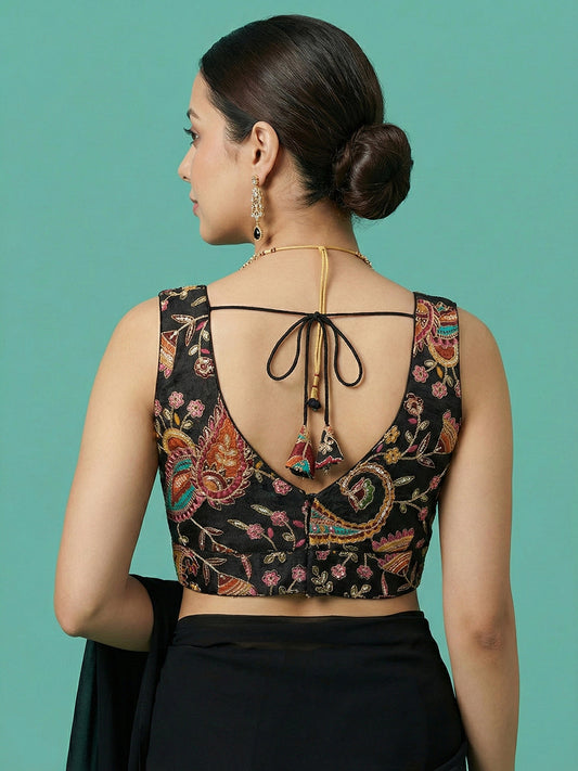 Designer Black Embroidered Saree Blouse
