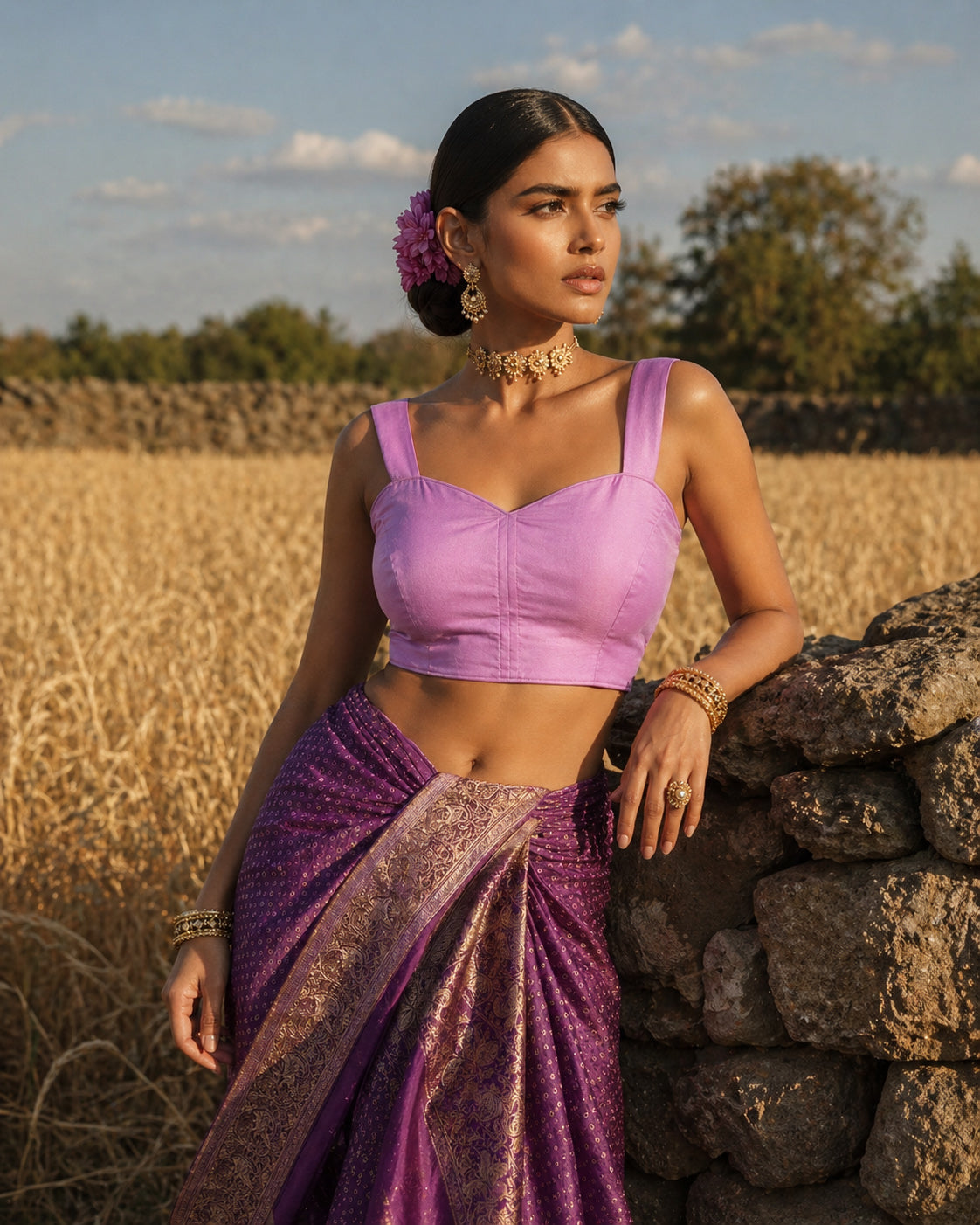 Solid Tafeta Lavender Saree Blouse