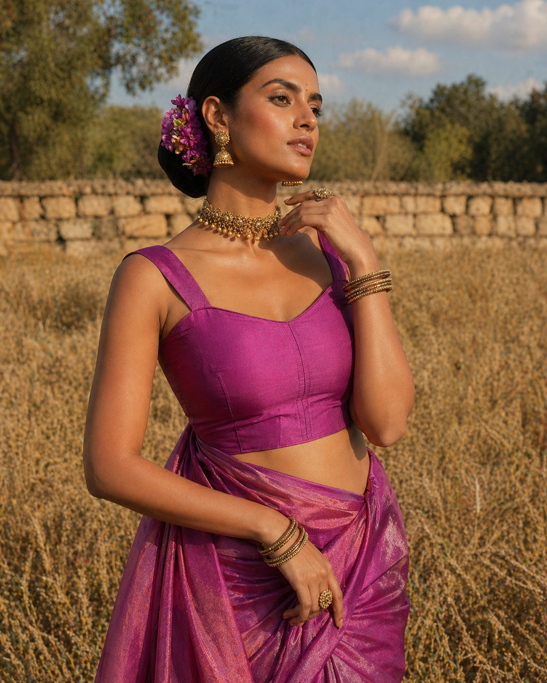 Solid Tafeta Magenta Saree Blouse