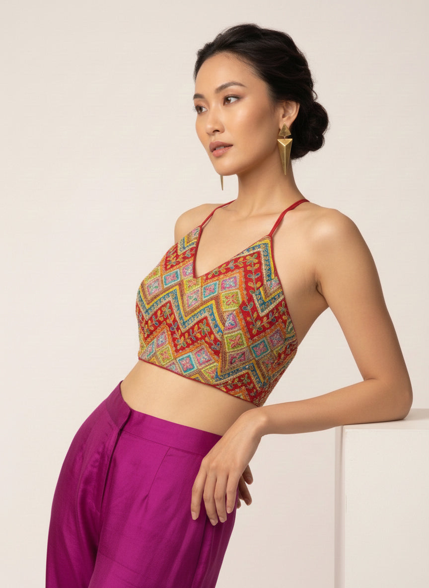 Embroidered Red Saree Blouse
