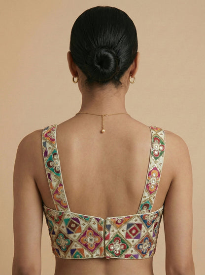 Viraasat Cream Embroidered Designer Saree Blouse