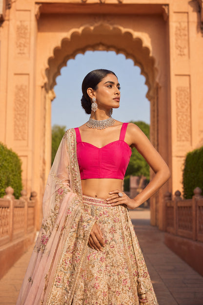 Solid Tafeta Pink Saree Blouse