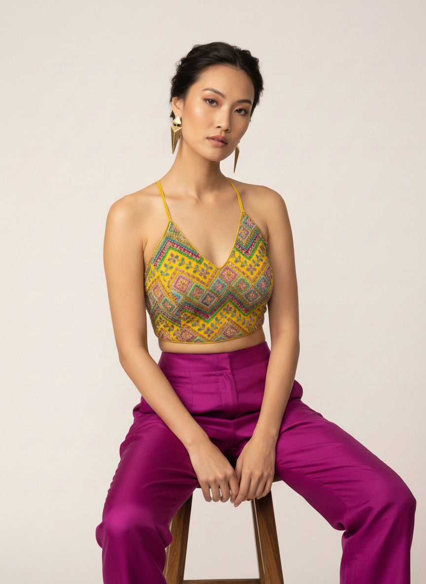 Embroidered Yellow Saree Blouse