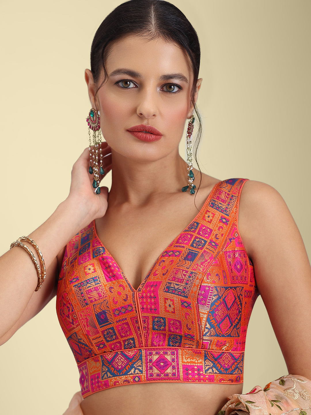 Woven Rani Multi Colour Design Saree Blouse