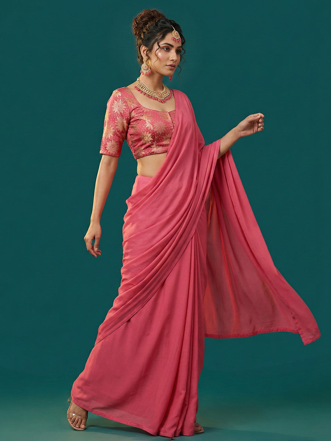 Satin Peach Brocade Blouse
