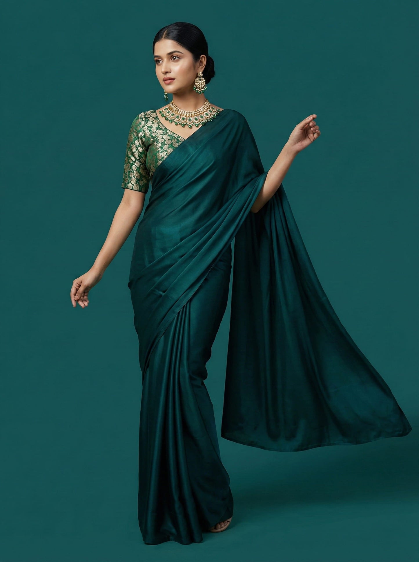 Woven Green Design Blouse