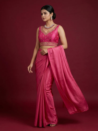 Silk Embroidered Dark Rani Saree Blouse