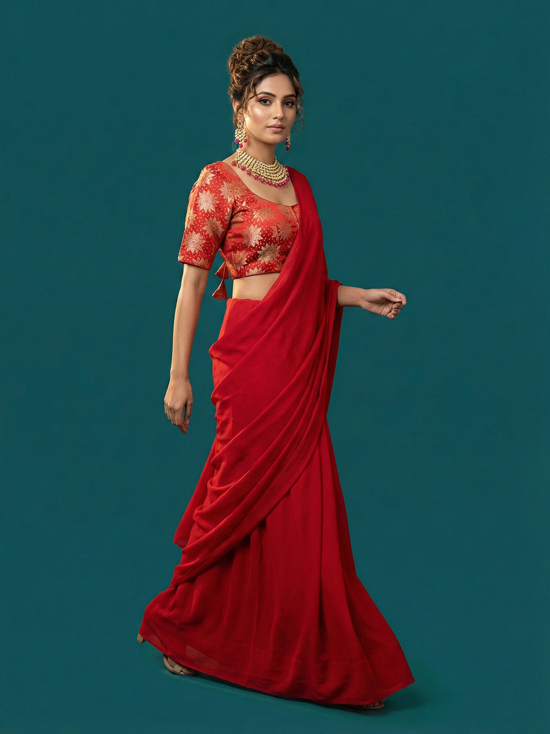 Satin Red Brocade Blouse