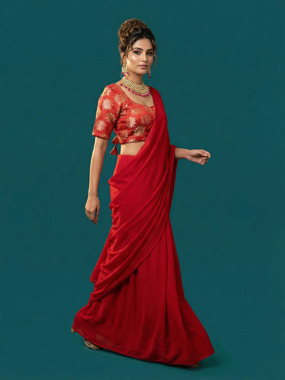 Satin Red Brocade Blouse