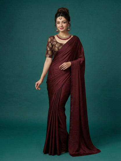 Satin Coffee Brown Brocade Blouse