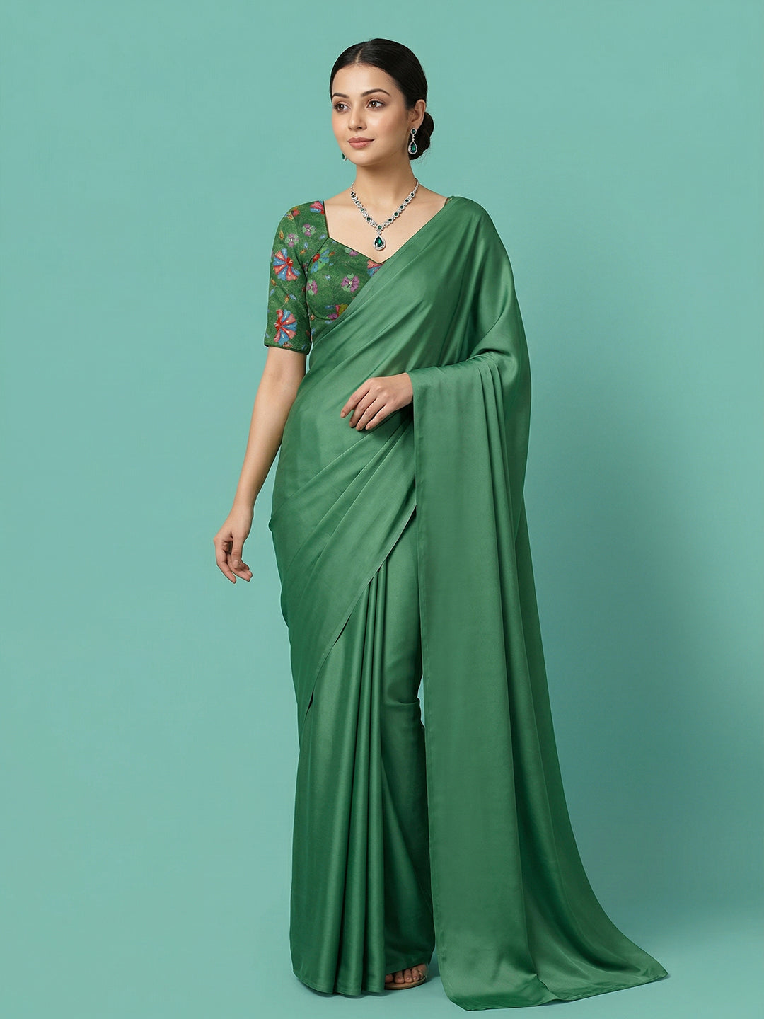 Silk Bottle Green Saree Blouse