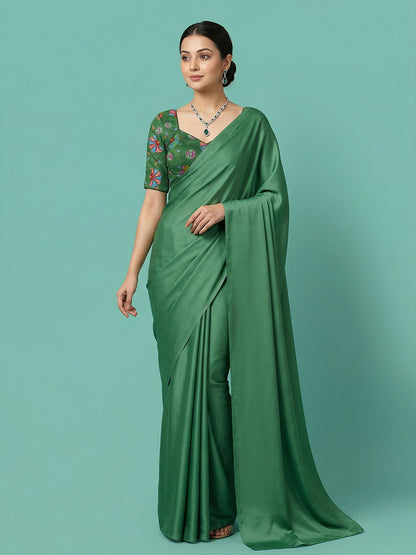 Silk Bottle Green Saree Blouse