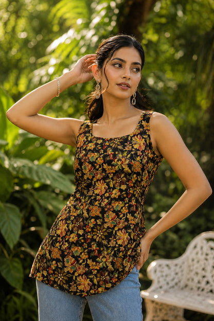 Floral Printed Square Neck Kurti