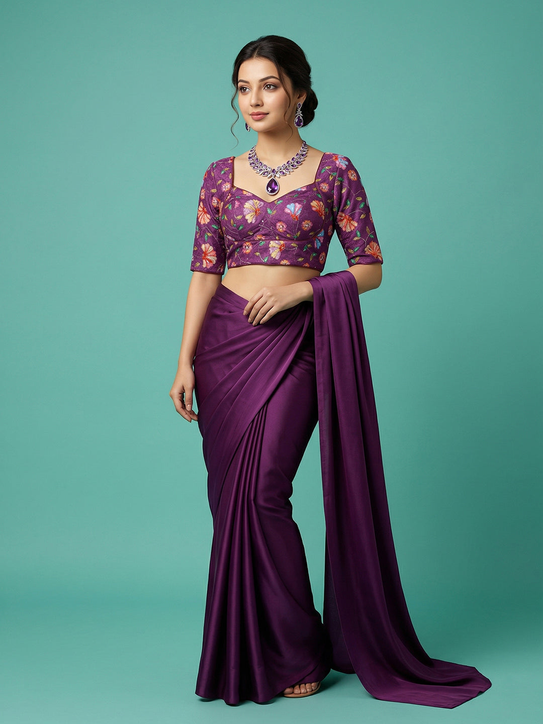 Silk Purple Saree Blouse