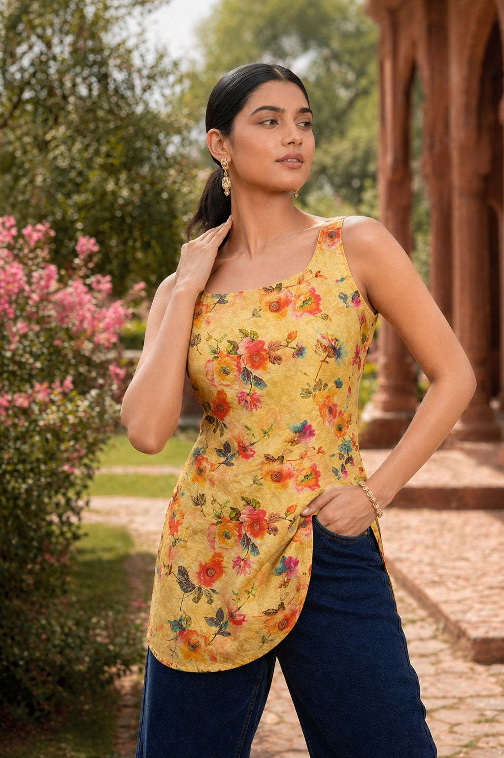 Floral Printed Square Neck Kurti
