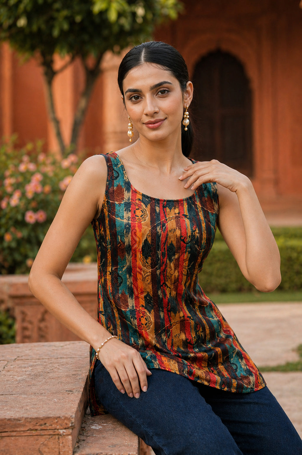 Floral Printed Square Neck Kurti