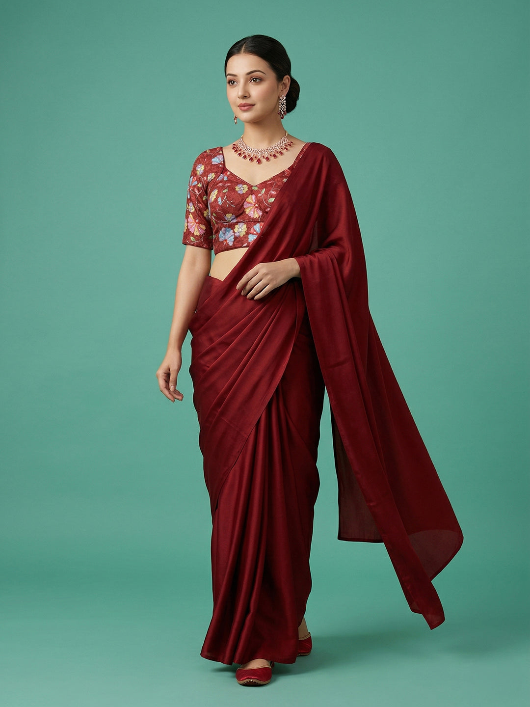 Silk Maroon Saree Blouse