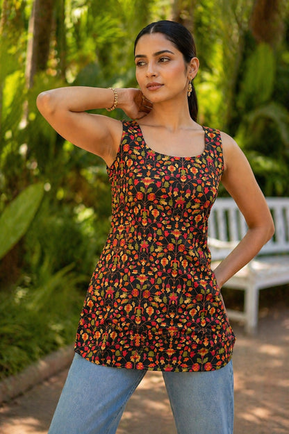 Floral Printed Square Neck Kurti