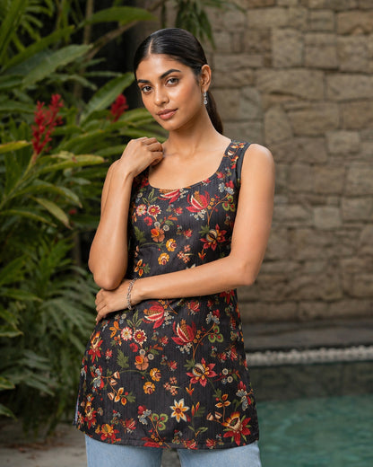 Floral Printed Square Neck Kurti