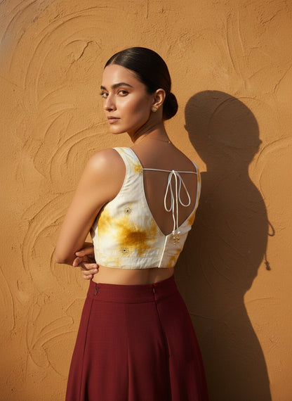 Tie-Dye Mustard Embroidered Blouse