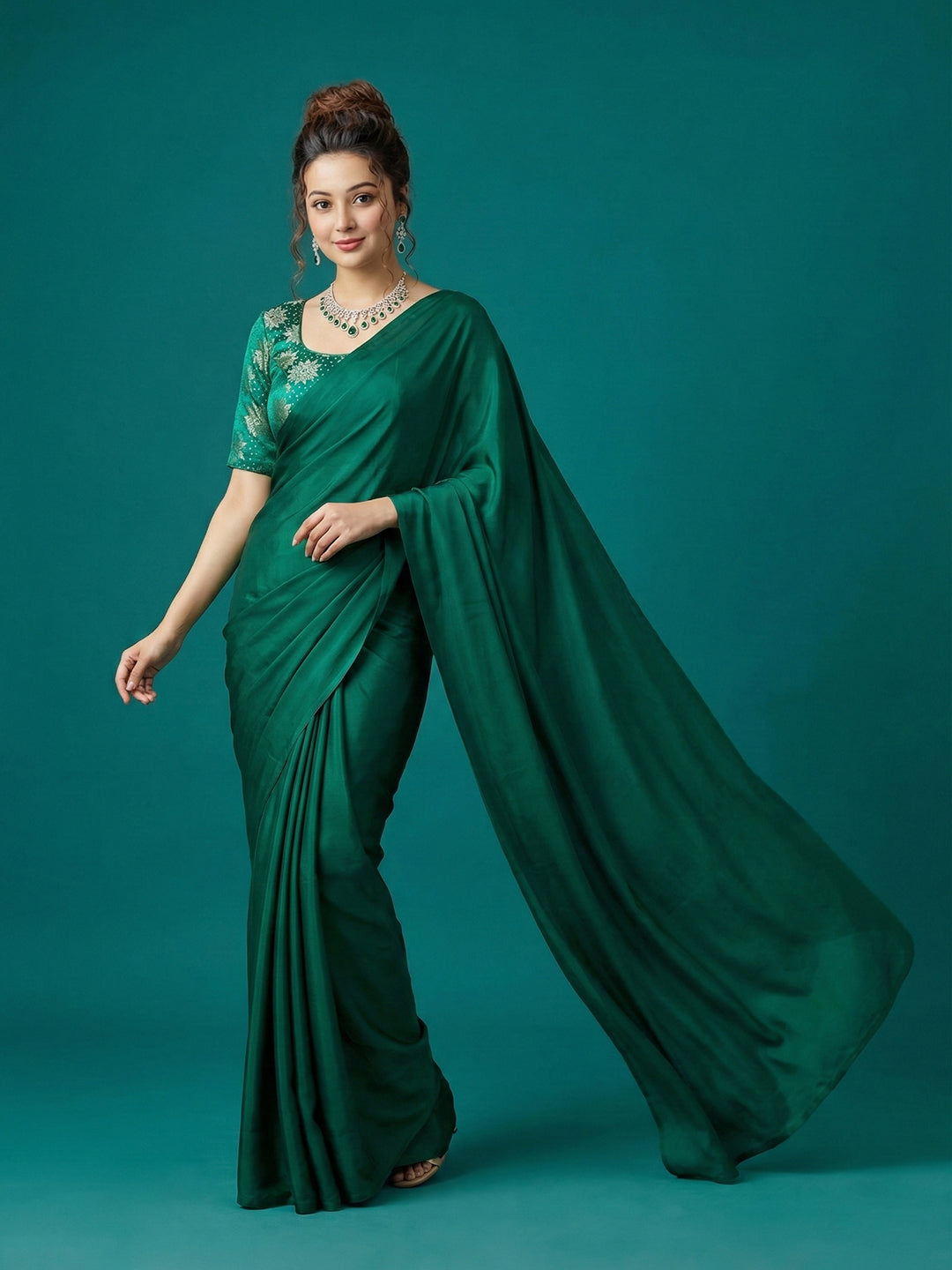 Satin Emerald Green Brocade Blouse