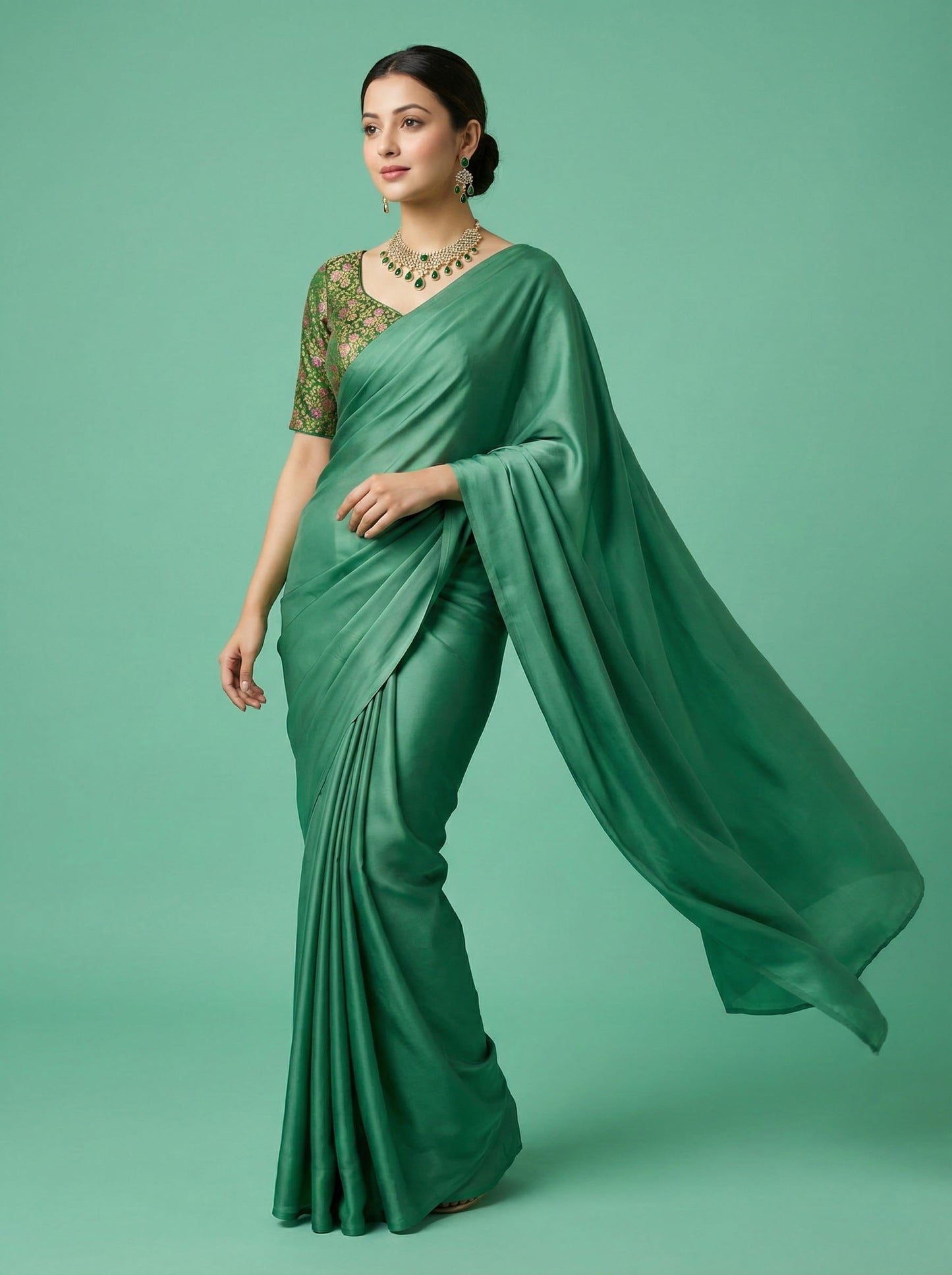 Woven Green Design Blouse