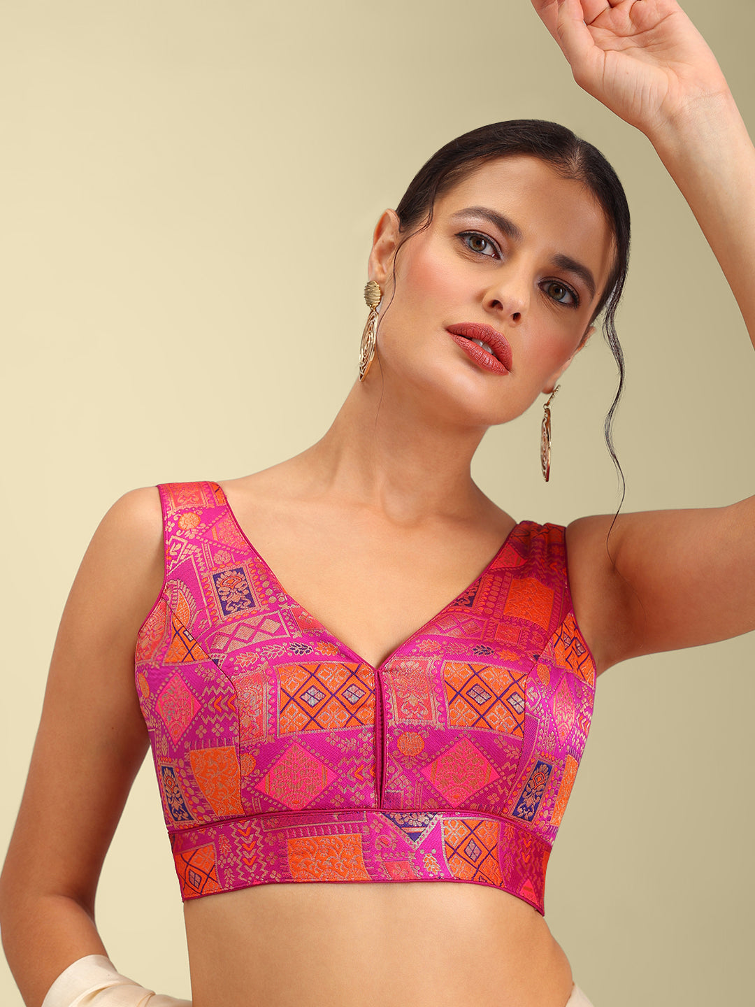 Woven Orange Multi Colour Design Saree Blouse