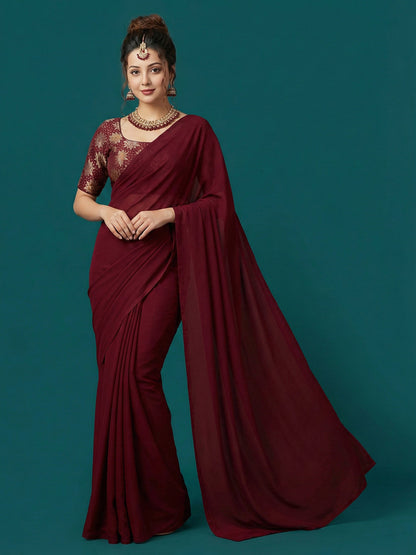 Satin Dark Maroon Brocade Blouse