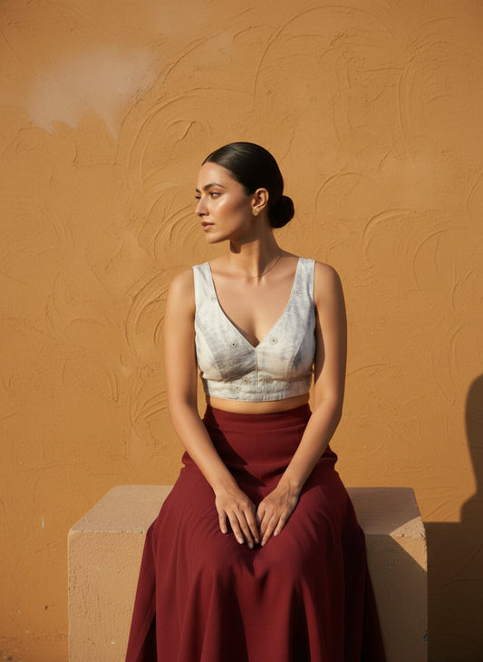 Tie-Dye Silver Embroidered Blouse