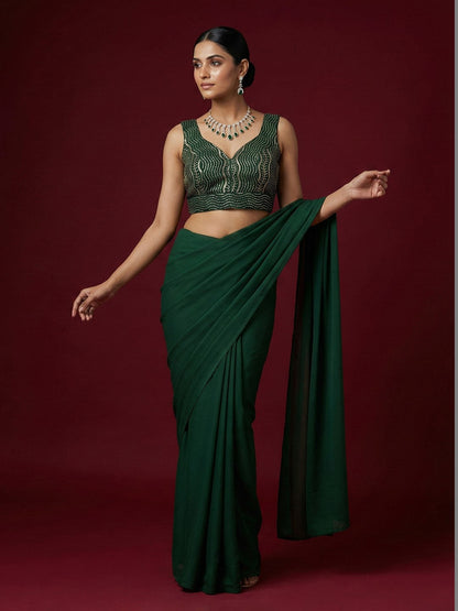 Satin Green Embroidered Blouse
