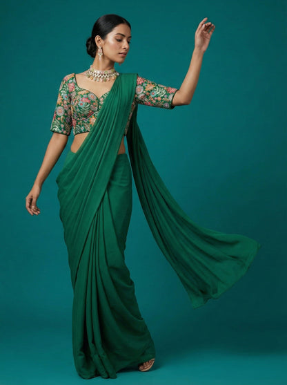 Embroidered Green Saree Blouse