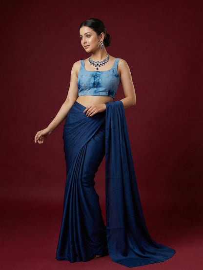 Tie-Dye Navy Blue Embroidered Saree Blouse