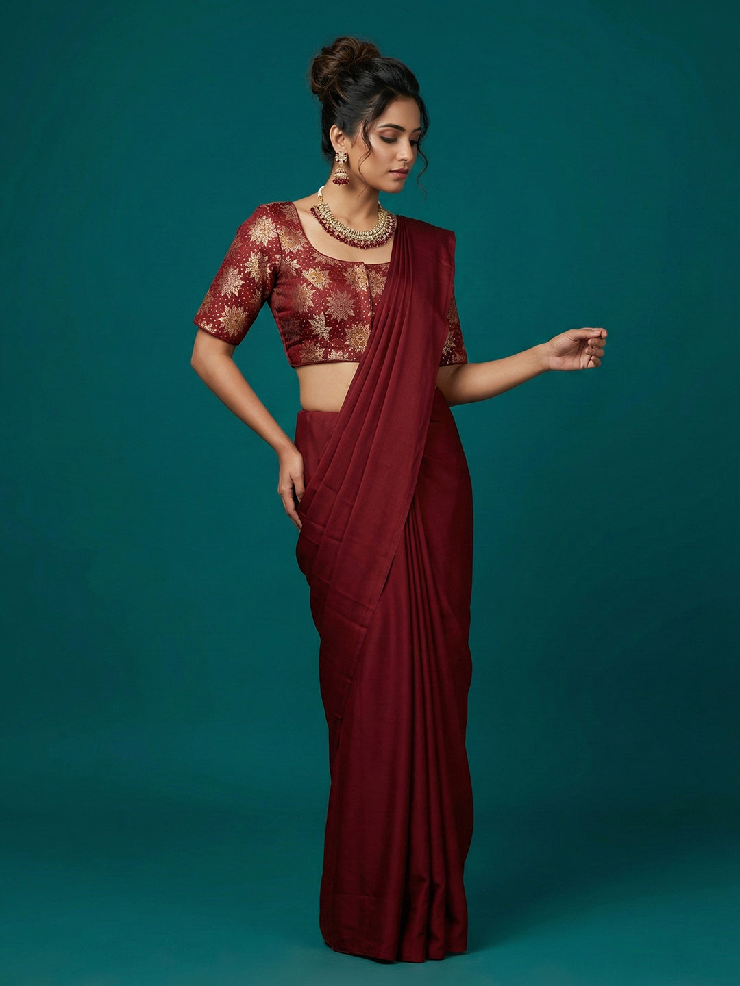 Satin Light Maroon Brocade Blouse