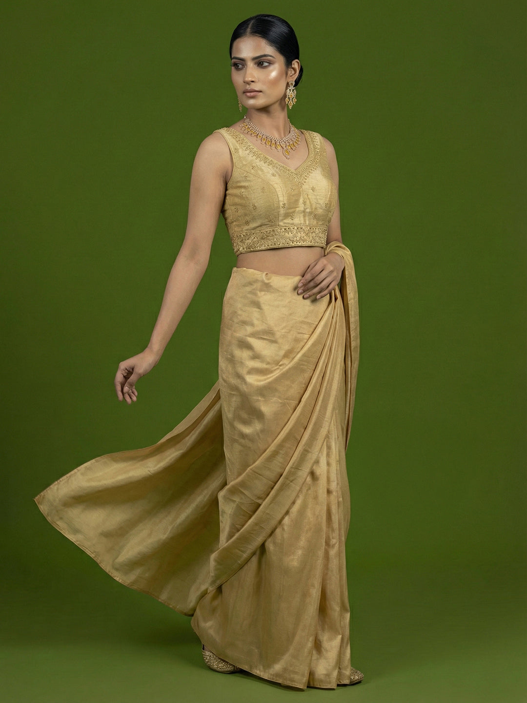 Silk Embroidered Gold Saree Blouse