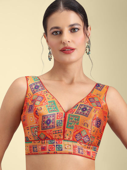 Woven Orange Multi Colour Design Saree Blouse
