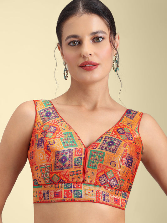 Woven Orange Multi Colour Design Saree Blouse