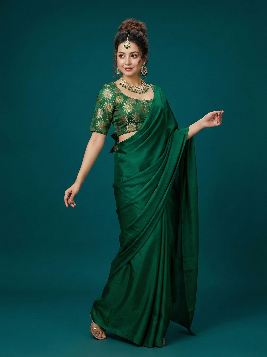 Satin Green Brocade Blouse
