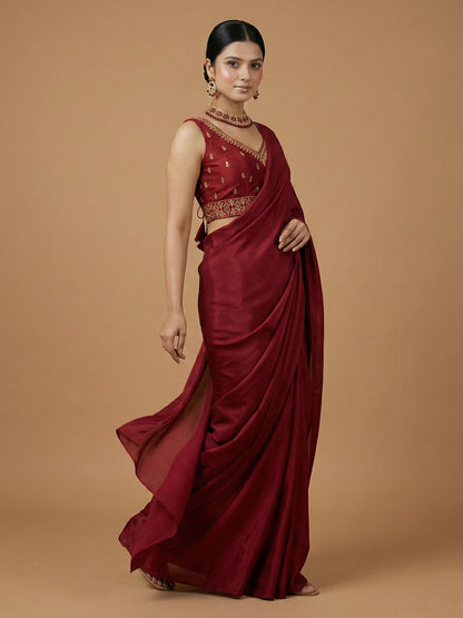 Silk Embroidered Maroon Saree Blouse