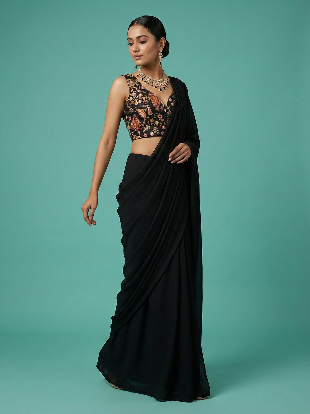 Designer Black Embroidered Saree Blouse