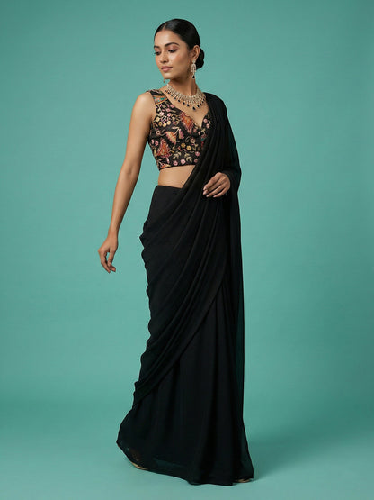 Designer Black Embroidered Saree Blouse