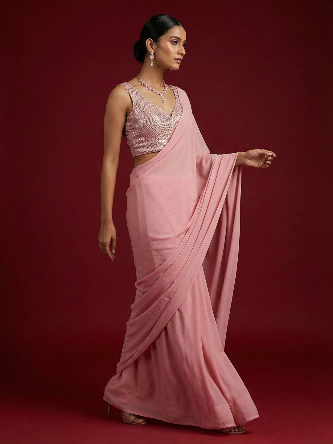 Embellished Pink Saree Blouse