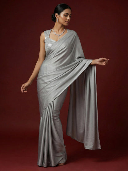 Embellished Silver Saree Blouse