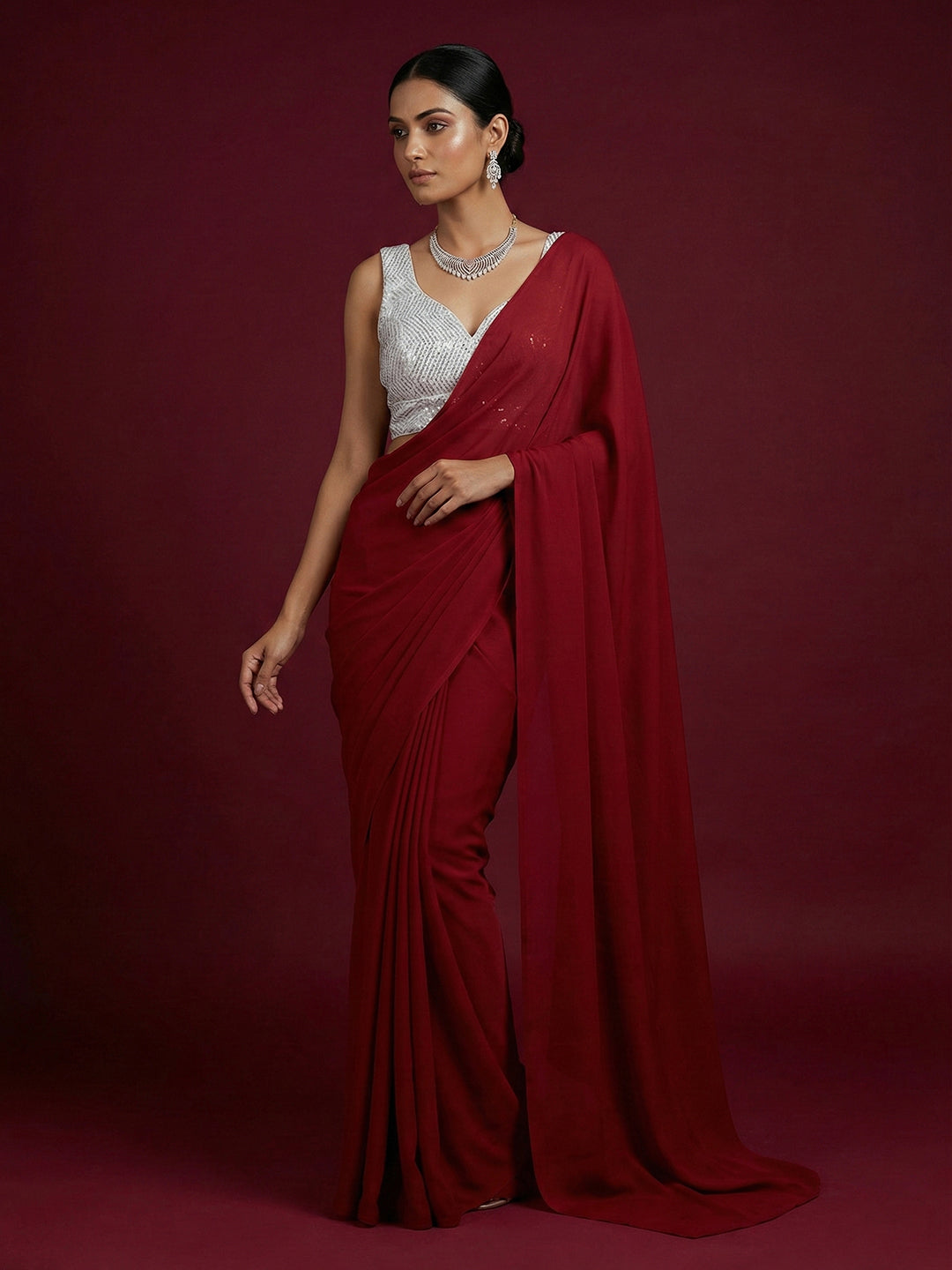 Embellished Silver Saree Blouse