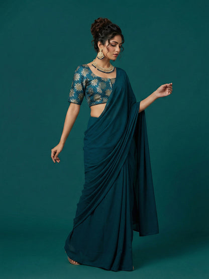 Satin Navy Brocade Blouse