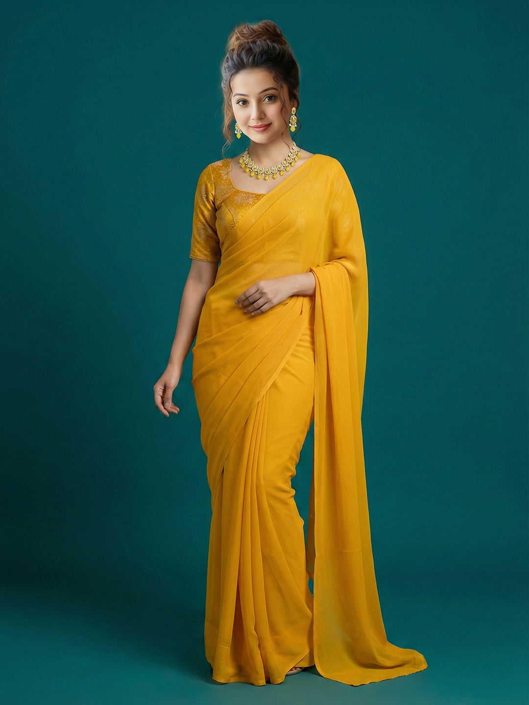 Satin Mustard Brocade Blouse
