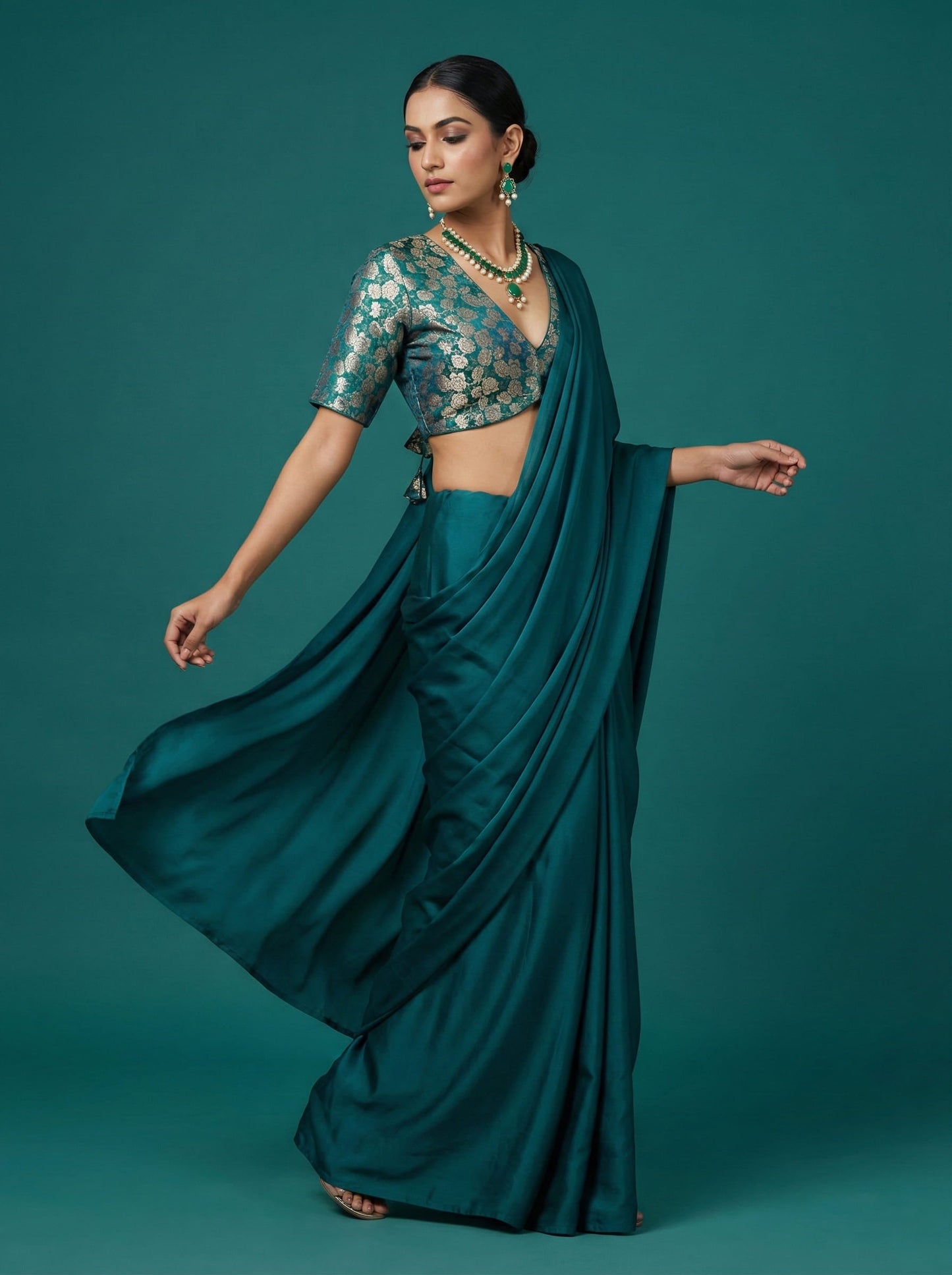 Woven Teal Design Blouse