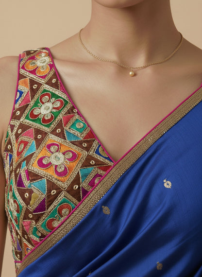 Viraasat Brown Embroidered Designer Saree Blouse